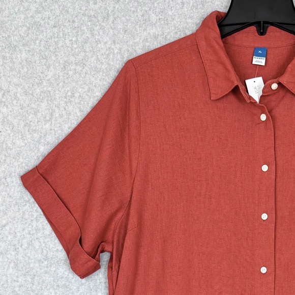 Old Navy Shirt Dress 3X Orange Linen Blend Button Up Beachy Boho Lagenlook NWT - Picture 4 of 15
